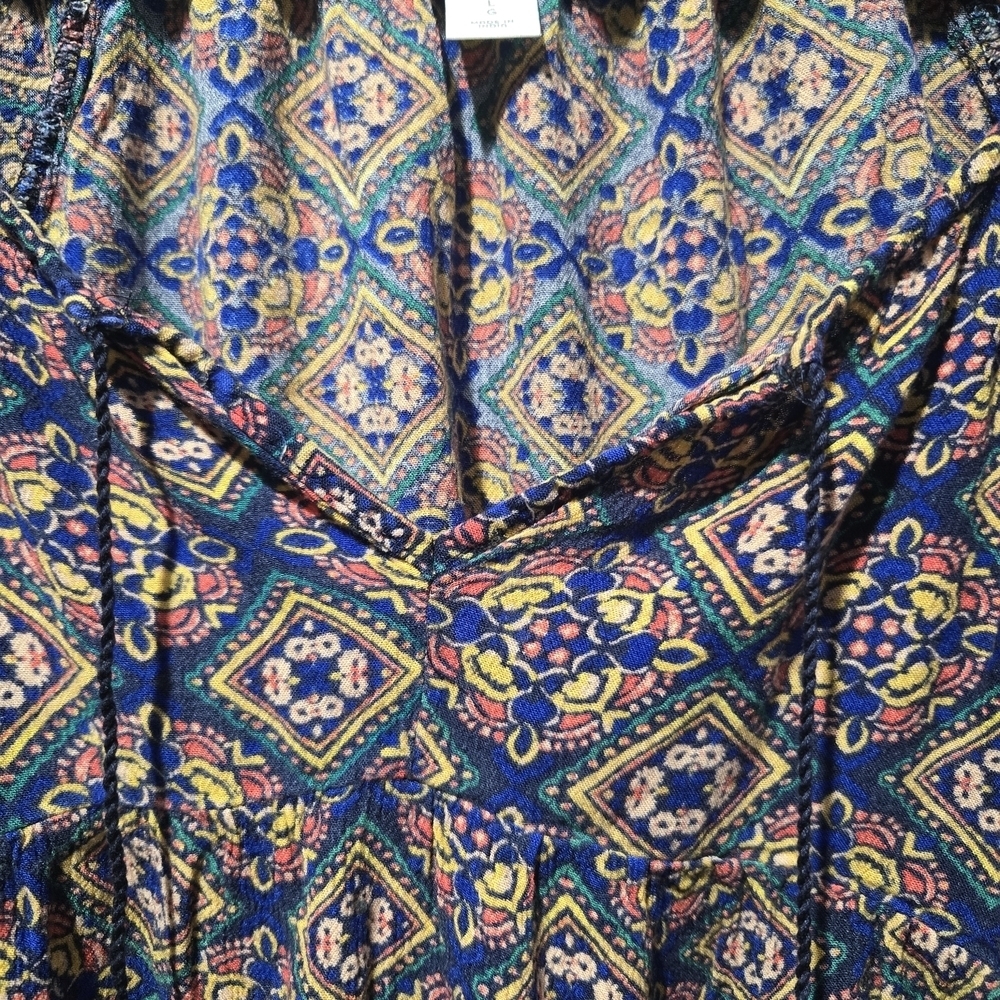Old Navy Multicolour Geometric Boho Shirt With Tassels Flowy Lightweight Size Lg - Picture 4 of 8